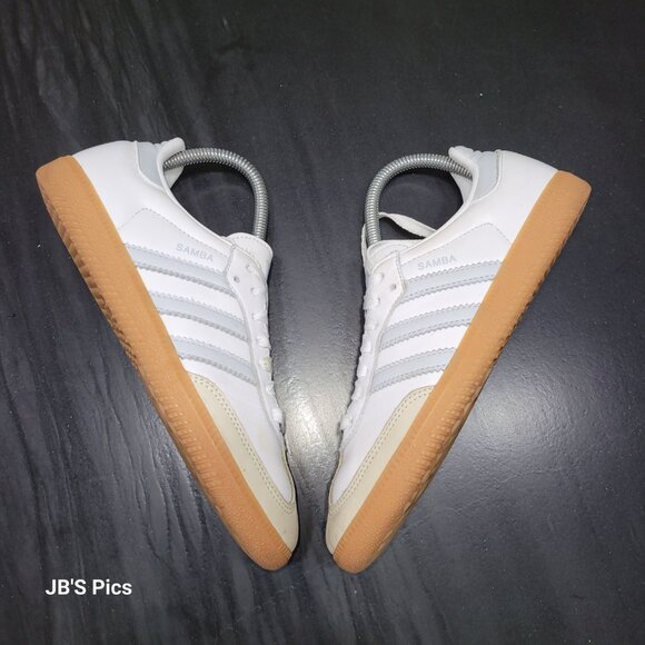 Adidas Samba OG Women's Sneakers 6.5 Cloud White Halo Blue Gum bottom IE0877 - Picture 1 of 16